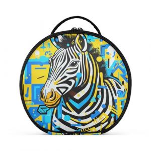 Doodle Dessin Au Trait Z&egrave;bre Jaune Cr&eacute;ativit&eacute; Trousse Sac Cosm&eacute;tique Circulaire de Maquillage Pochette Sacs avec Cloisons Amovibles pour Voyage Filles (HULAHULA, neuf)