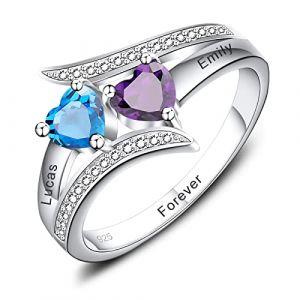 INBLUE Bagues de Maman PersonnaliséEs, Bague Argent Femme/Bague Prenom/2-4 Pierres de Naissance, S925 Sterling Silver Bague Personnalisable Cadeau pour la FêTe des MèRes (B2,60) (INBLUE Jewellery, neuf)