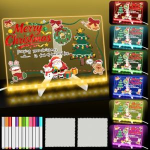 HIQE-FL Tableau &agrave; Message LED,30x20cm Tableau Lumineux,12 Stylos de Couleur,7 Types de Lumi&egrave;re Color&eacute;e R&eacute;glable,Avec interrupteur,Essuyable,Acrylique Lumineuse Message LED (HIQE-DE, neuf)