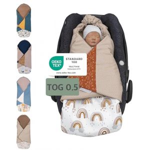 ULLENBOOM ® Couverture d'emmaillotage été pour bébé Arc-en-ciel (Made in EU) - Couverture poussette & siège bébé, compatible avec siège auto Maxi Cosi ®, idéal de 0 à 9 mois (ULLENBOOM, neuf)