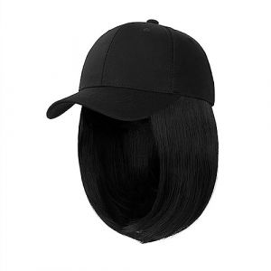 Bonnet de perruque Synthétique Réglable Noir Chapeau Perruques Court Bob Droite Casquette De Baseball Perruque Sans Soudure Connexion Extensions De Cheveux for Les Femmes Chapeau de perruque(1) (haikouhua, neuf)