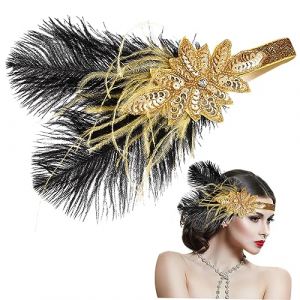 WRITWAA Bandeau cheveux paillet&eacute; 20s ancien casque &agrave; clapet mari&eacute;es Casque vintage accessoire casque de fascinateur Bandeau de demoiselle d'honneur bandeaux en strass pour femmes la plume (Saieli, neuf)