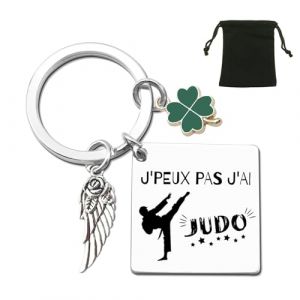 ZYMGUO Porte-Clés Sportif avec Breloque Aile d'Ange, Trèfle Vert et Pendentif Décoratif, Cadeau Original pour Fans de Moto, Basket, Rugby, avec Pochette Noire (j'ai judo) (zhejiangdingnuowangluogongchengyouxiangongsi, neuf)