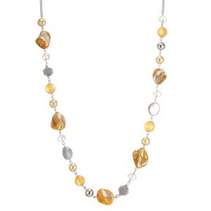FULU AUTUMN Long Collier de Perles en Pierre pour Femmes Collier de Cha&icirc;ne en Argent avec Cristaux de Coquillage Bijoux de Mode Cadeau No&euml;l pour Maman(Yellow) (FULU AUTNMN-, neuf)