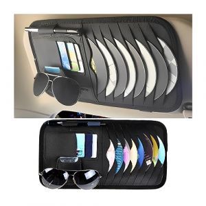 JNNJ Étui à CD de Voiture pour Pare-Soleil, Organisateur Pare Soleil de Voiture, Voiture Poches de Rangement Billets DVD et Cartes, Cuir Poche pour Accessoires Intérieurs Automatiques(Noir) (KJHmaoyi, neuf)