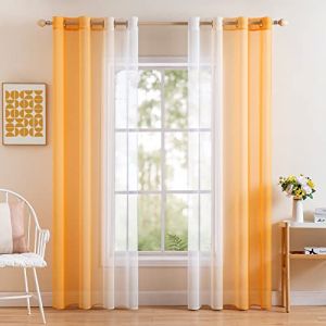 MIULEE Rideau Voilage Lot de 2 Rideaux Dégradé à Oeillet Voilages Intérieur Fenêtre en Polyester Couleur Changée Voile Transparent Décor pour Salon Chambre Bureau Blanc avec Orange 140x260 CM (MIULEE HOME, neuf)