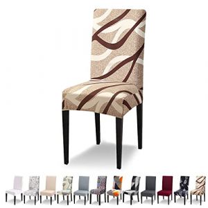 Lydevo – Lot de 4 housses de chaise de salle à manger et de cuisine à dossier haut en élasthanne, protection extensible, amovible et lavable (lignes brunes) (lydevo, neuf)