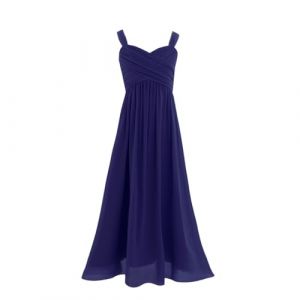 Freebily Longue Robe à Bretelles Mariage Cérémonie Enfant Fille Robe Demoiselles d'honneur Eté Robes de Fête Gala en Mousseline Bleu Marine 14 Ans (MissPretty, neuf)