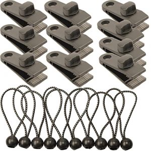 Lot de 10 Clip de Fixation Bache avec 10 Cordon Elastique avec Boule pour Auvent, Clips de Verrouillage Clips de Bâche Clips Toile de Tente en Linoléum en Plastique pour Bache Auvent, Pinces à Bâche (Feggizuli-EU, neuf)