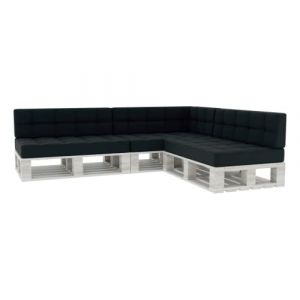 Coussin pour Palette Coussin d'assise Dossier piqué PFG 3xSet (Coussin d'assise 120x80 +Dossier 120x40), Noir (FavreShop, neuf)
