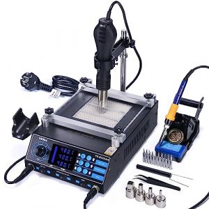 YIHUA 853AAA Station de soudage &agrave; air chaud SMD Ensemble de station de fer &agrave; souder Station de dessoudage Station de reprise Plaque de pr&eacute;chauffage 3-EN-1 avec accessoires (prise EU) (YIHUA EU OFFICIAL STORE, neuf)