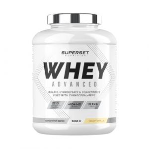 Superset Nutrition - 100% Whey Proteine Advanced (2kg) - 74% de protéines - Isolat + Concentrat + Hydrolysat, Digestion optimisée, Riche en BCAA et en glutamine - Vanille Crémeuse (FITADIUM, neuf)