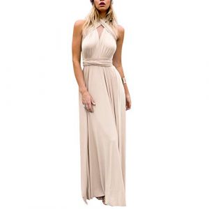 IBTOM CASTLE Femme Robe Longue de Cérémonie Chic Robe Ado Multi-Style Sexy Taille Haute sans Manche Robe Fille d’Eté Bandage de Soirée Cocktail Demoiselle d'honneur Mariage Fête Aniversaire Beige S (IBTOMCASTLE, neuf)