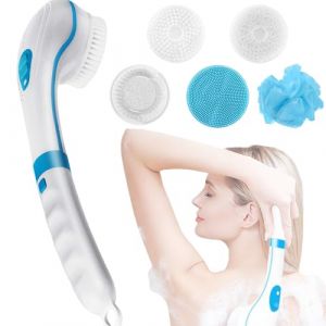 XUBX Brosse De Douche éLectrique, Brosse Rotative Pour La Peau Avec 5 Têtes De Brosse, Avec Long Manche Brosse Exfoliante Corps à 360°, Brosse De Nettoyage étanche IPX7 à 6 Vitesses, Brosse Dos (XUB, neuf)