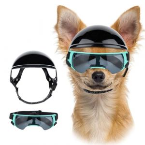 UOSIA Ensemble de Lunettes et Casque pour Petit Chien, Lunettes d'extérieur pour Animaux de Compagnie, Casque de Moto avec Trous d'oreille, Chapeau pour Chat (fenhuibeimeizhan, neuf)