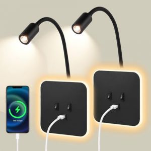 Lampe de Lecture Murale avec port de charge USB et Interrupteur indépendant, Applique murale LED Col de Cygne Flexible, Liseuse de Chevet pour Salon Chambre tête de lit Lecture(Negro, 2 piezas) (YOUWEN LIMITED, neuf)