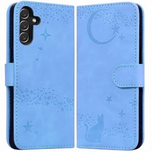 Rosbtib Coque pour Samsung Galaxy S25 2025/Galaxy S24 5G 2024 6.2", &eacute;tui avec Motif de Chat sous Un Ciel &eacute;toil&eacute;, en Simili Cuir, &eacute;tui &agrave; Rabat avec Porte-Cartes et Support pour Galaxy S25/S24, Bleu (Tengkai Technology, neuf)