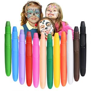 URAQT Crayon Maquillage Enfant, 12 Couleurs Visage Peinture, Palette Maquillage Enfant, Peinture Corporelle pour P&acirc;ques Non-Toxique, Lavable pour P&acirc;ques,Cosplay,Soir&eacute;es &agrave; Th&egrave;me,Maquillage Supporter (withchance, neuf)