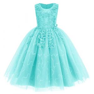 IWEMKE Enfants Filles Robe Mariage Tulle Dentelle Robe Princesse Longue Fleur Brod&eacute;e Soir&eacute;e Demoiselle d'honneur Robe Tutu sans Manches pour Pageant Bapt&ecirc;me F&ecirc;te Anniversaire Carnaval Vert 11-12 Ans (IWEMEK, neuf)