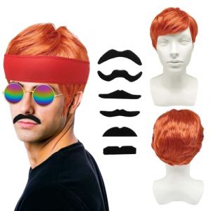 FUIPVGI 4 pieces Perruque pour Homme Courte Perruque pour Homme Perruque Orange Perruque Déguisement Perruque Punk Rock Halloween Cosplay Costume de Fête Quotidien(Orange) (DONG YI, neuf)