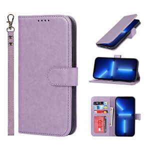 Cavor Coque Compatible avec iPhone 13 Pro Etui avec Cordon,Flip Portefeuille &Eacute;tui en Cuir,[3 Porte Cartes][Fonction Support][Magn&eacute;tique],Collier Housse Etui pour iPhone 13 Pro - Violet (Copmob, neuf)