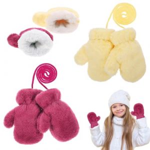 Yimomoyi Moufles Enfant 2 Paires Gants d'Hiver Gants Enfant, Gants d'Enfants, 3 &agrave; 7ans Enfants Thermique Mitaines avec Corde, Moufle Epais Enfants Gant Cadeau de No&euml;l (Jaune + Rose) (YIMOMY, neuf)