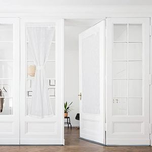 PONY DANCE Rideaux Voilage de Fenêtre - Blanc Rideau Voile avec Motif de Croix Passe Tringle Décoration de Maison Salon Porte Lumineux Filtrer Souple, L 60 x H 240 cm, 2 Pièces (RYB HOME EU, neuf)