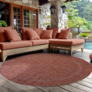 Carpettex Tapis d'extérieur résistant aux intempéries, rond, aspect sisal, rouge, idéal pour balcon, jardin, terrasse et comme tapis de cuisine, lavable, tissé plat, imperméable, facile d'entretien (Carpettex, neuf)