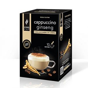 King Cup - 1 Paquet de 10 Sachets Solubles de Cappuccino au Ginseng Sans Sucre, 10 Stick de 6 Gr pour Boisson Aromatis&eacute;e Cappuccino &agrave; Ajouter &agrave; 60 ml d'Eau Chaude, Sans Gluten et Sans Lactose (KING CUP, neuf)