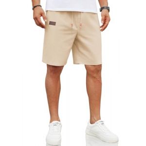 COOFANDY Pantalon D&eacute;Contract&eacute; Short pour Homme Pantalon Court en Lin avec &eacute;Lastique Pantalon D'&eacute;T&eacute; pour Homme en Lin Pantalon De Plage avec Poches Kaki Clair 3XL (COOFANDY EU, neuf)
