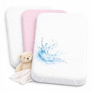 Drap Housse Cododo 55x90cm (Lot de 2) + 1 Al&egrave;se Imperm&eacute;able Prot&egrave;ge Matelas - Set 2+1 Draps Cododo 100% Coton et Al&egrave;se 100% Imperm&eacute;able - Oeko-TEX (Blanc/Rose, 55 x 90 cm) (VRC Products France, neuf)