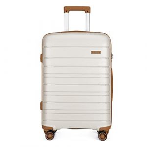 Kono Valise Moyenne 65cm Valise de Voyage à 4 roulettes Rigide e Ultra Léger Trolley avec Serrure TSA 66L (Blanc crème) (DL-accessories, neuf)