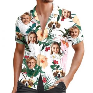 Générique Chemise Hawaienne Personnalisée Homme Personnalisés a Fleur Chemise avec Photo du Visage Ete Manches Courtes Bouton Plage Chemises Tropical Hippie Chemises pour Hommes Femmes (DSxnaPLQ, neuf)