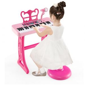 DREAMADE Clavier de 37 Touches pour Enfants 3+ Ans, Piano Jouet Musical Électronique avec Microphone, Tabouret Confortable, Pupitre de Musique Amovible (37 Touches Rose) (DREAMADE, neuf)