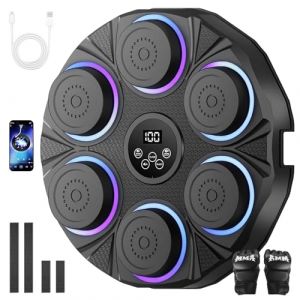 Machine de Boxe Musicale Bluetooth Intelligent - Cible de Boxe Mural avec Lumières RGB, Compteur Automatique, 9 Modes de Rythme, Gants de Boxe Inclus, Adaptée pour Sport Maison et Entraînement (blanc) (MANOLITA STORE S.R.L., neuf)