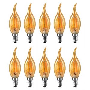 MENTA Ampoule LED E14 Forme de bougie &agrave; filament 6W (&Eacute;quivalent &agrave; 60W halog&egrave;ne) Blanc Chaud 2700K 600Lm Ampoules Flamme Ampoule Bougie Classique E14 LED Vintage Verre Ambr&eacute; Non Dimmable, Lot de 10 (menta, neuf)