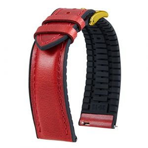 BINLUN Bracelet Montre en Cuir 22mm 21mm 20mm 19mm 18mm 16mm 14mm Cuir Cir&eacute; &agrave; l'huile et Silicone Hybrid Bracelets de Montre &agrave; D&eacute;gagement Rapide pour Homme Femme(22mm,Rouge Boucle Or) (MJXEU, neuf)