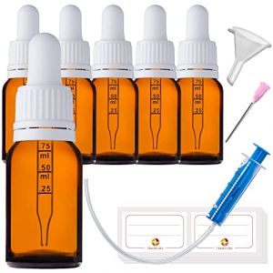 HandsUnity 10ml-6pcs de Flacon de Pipette Petit Flacon en Verre - d'apothicaire en Verre Ambré avec Capuchon de Pipette Blanc Comprenant 17pcs d'accessoires Bouteilles en Verre Brun (ahojlife, neuf)