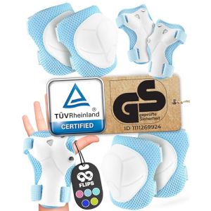 99FLIPS Protection Roller Enfant Garcon - Protection Trotinette Freestyle - Patin a Roulette Fille Patins à Glace - Protection Bmx Enfant, Protection Enfant Velo, Inline Skates - FLASH S/M Bleu clair (Niuri, neuf)