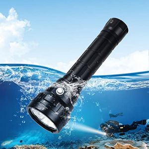 Wurkkos Lampe de plongée,Torche de Plongée 5000 Lumens Rechargeable, étanche IPX8, Lampe de plongée Professionnelle 4 * LH351D LED avec 2 * 5000mAh power et Chargeur (GoZebra, neuf)
