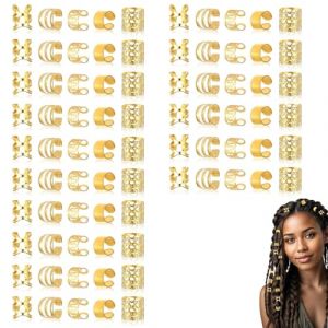 OUDQFCJ Lot de 80 Pi&egrave;ces Tresse Dor&eacute;, Bijoux pour Tresses, Locs, Clips et Spirales pour Dreadlocks, Accessoires et Bijoux de Cheveux pour Femme, Perle Cheveux, Hommes, Femmes, Filles et Gar&ccedil;ons (Dor&eacute;) (Mapico, neuf)