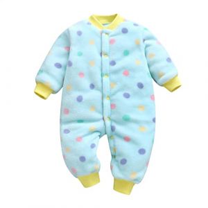 Huttam Pyjama Bebe Garcon 0-18 Mois Hiver Chaud Surpyjama Polaire Bebe Fille Combinaison &Eacute;paisse Velours Grenouill&egrave;re Animaux Body Manche Longue Ouverture Devant Avec Bouton (6-9 mois, Bleu) (欧盟商店百货制造商, neuf)