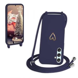 CaseLover Coque avec Cordon pour Samsung Galaxy A26 5G, Coque de Cellulaire Corde Silicone &Eacute;tui en Motif Coeur avec R&eacute;glable Collier T&eacute;l&eacute;phone Cha&icirc;ne Lanyard Case Housse pour Samsung A26, Bleu Fonc&eacute; (CaseLover_Direct_Store, neuf)