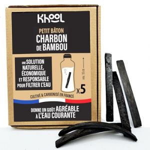 KHOOL | Lot de 5 petits batons de charbon de bambou purificateur d'eau | Origine France | 1 baton = 50cl | Pour PURIFIER et donner un meilleur go&ucirc;t &agrave; l&rsquo;eau dans une BOUTEILLE, CARAFE ou GOURDE (FILEANE, neuf)
