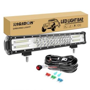 RIGIDON 45 cm 18 pouces 252W led light barre avec 12V faisceau de câblage kit, Triple rangée barre d'éclairage led, barre lumineuse led pour offroad Véhicules Voiture camions ATV SUV 4x4,6000K blanc (Sanyue-EU, neuf)