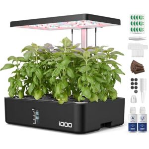 iDOO Potager Interieur, Hydroponie, Kits et Systèmes pour Cultures hydroponiques avec à 12 Dosettes, Minuteur Automatique, Hauteur Réglable, Jardin Interieur pour la Cuisine de la Maison, Noir (Energia Team, neuf)