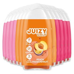 JUIZY WOW Sirop sans sucre | 12 x 65ml Mixed - Jusqu'à 144L Sirop naturel pour boissons | Zero Calories | Vegan | Bundle de 12 | Pamplemousse Rose, Citron Cerise, Fruit De La Passion Pêche (Foodvibez, neuf)