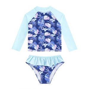 WYTbaby Maillot de bain 2 pièces avec protection UV pour filles - Maillot de bain sirène à manches longues - Maillot de bain pour fille - Pour l'été et la plage - Pour 4 à 10 ans, Plante bleue., 8-9 (WYTbaby-EU, neuf)
