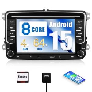 CAMECHO 4+64G 8-C&oelig;ur Android 15 Autoradio pour VW Golf 5 Golf 6 Polo Skoda Caddy avec sans Fil Carplay Android Auto, 7 Pouces 2 Din Radio Bluetooth 5.0 DSP GPS Navigation WiFi FM/RDS Type-C Port (Icamecho, neuf)