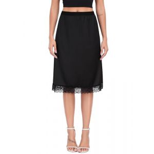 Lovasy Jupon Femme Longue Satin Jupon sous Robe en Dentelle Fond de Jupe sous-V&ecirc;tements Invisible et Antistatique Demi-Jupe Taille &Eacute;lastique pour Robe Transparente,A-Noir,XXL (Lovasy Direct, neuf)